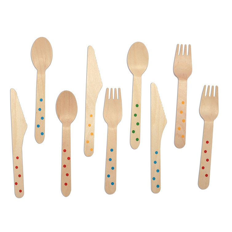CaterEco Polka Dot Print Wood Disposable Flatware Set Wayfair Canada